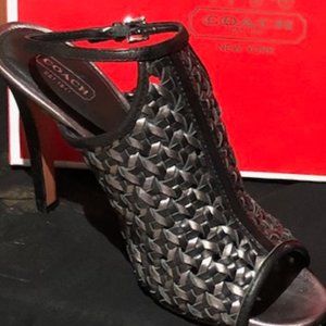 Coach Pewter/Black Peep Toe Heels with Ankle Strap